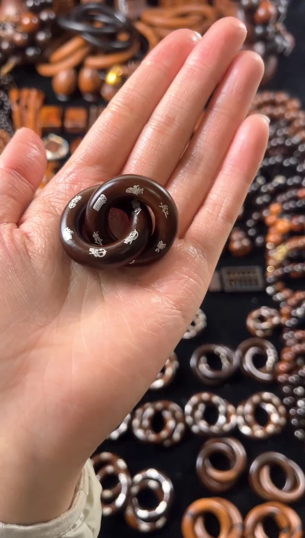 枣木雷击枣木玉化镶银五雷五路乾坤圈1.5