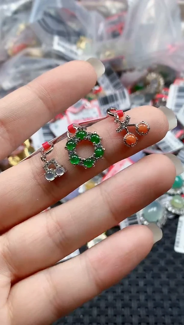 银S925镶嵌戒指翡翠天然A货缅甸翡翠