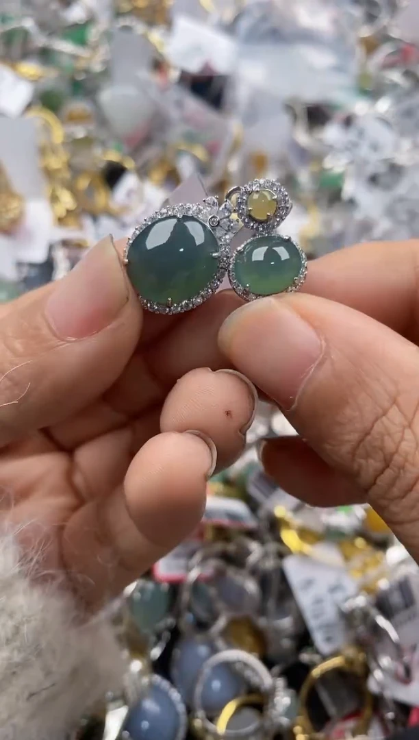 银S925镶嵌戒指翡翠7777---9