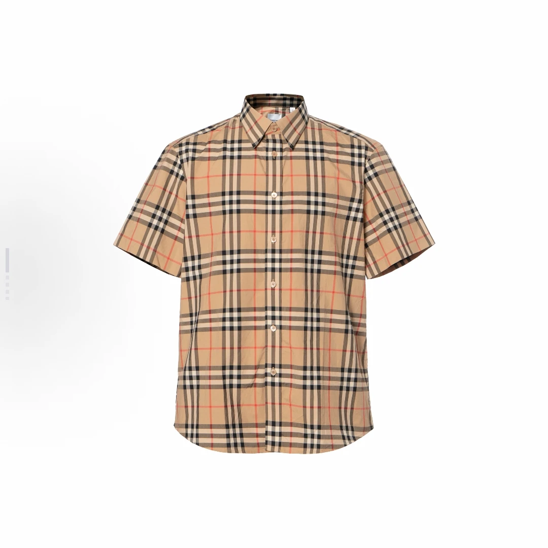 Burberry博柏利/夏季复古经典格纹弹力短袖衬衫 802096