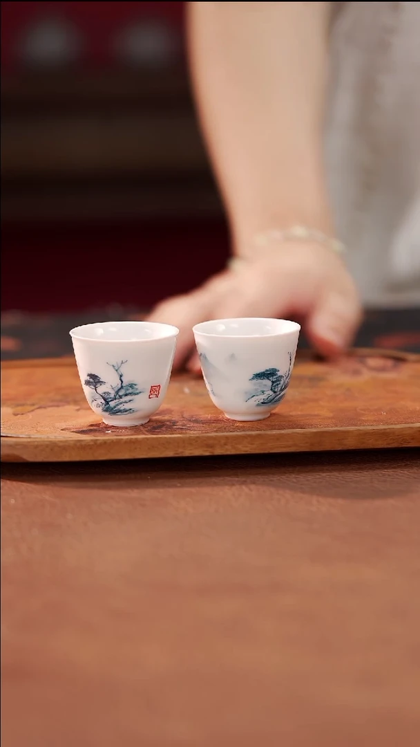 征*柴烧白瓷铃铛杯-山水