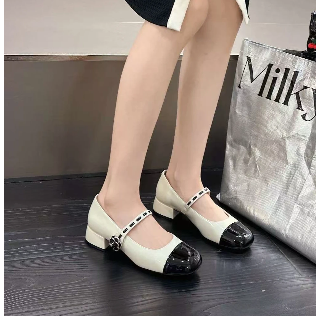 法式复古单鞋高跟跟粗春季气质时尚跟鞋玛丽珍鞋--2038