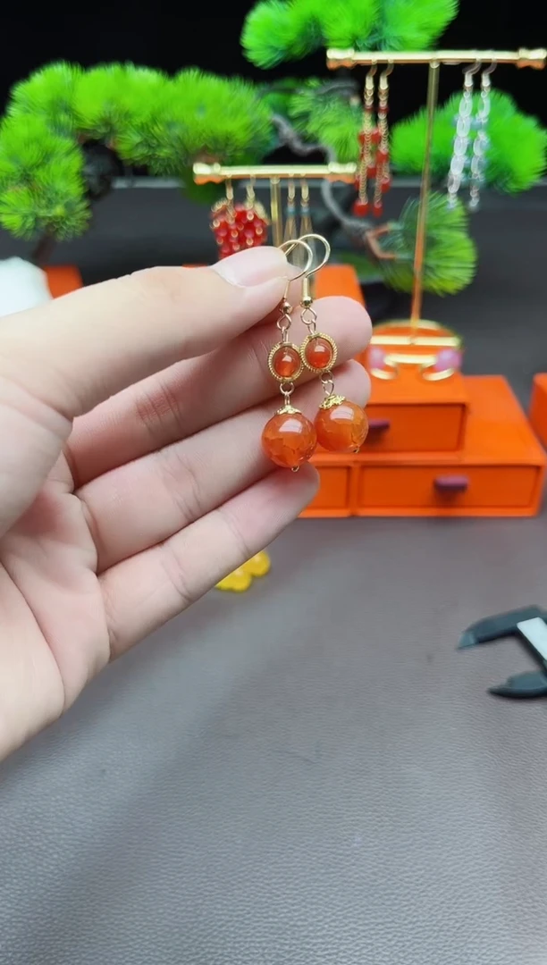 玛瑙/玉髓耳饰银S925镶嵌539