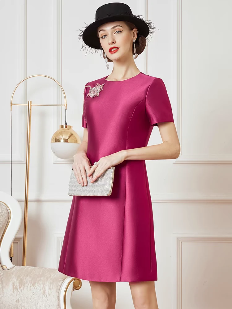 夏季婚宴短袖蝴蝶常规刺绣连衣裙气质结婚显瘦晚礼服