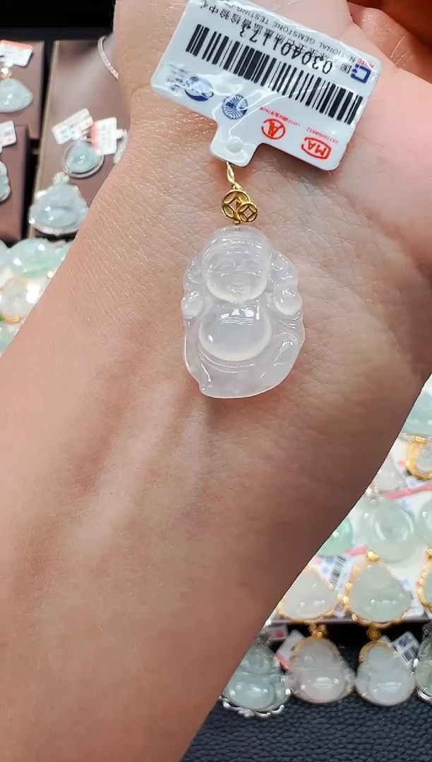 翡翠18K金镶嵌吊坠(不含链)财神爷吊坠1173