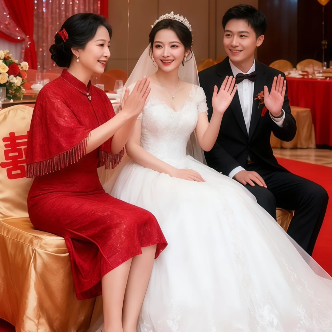 10月份喜婆婆婚宴装2025新款蕾丝红色旗袍披肩妈妈礼服平时可穿
