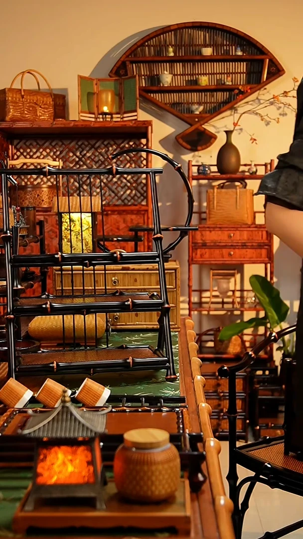 乐****李TS-筇竹茶架大漆楼梯架三层桌面摆件茶杯架子茶具收纳