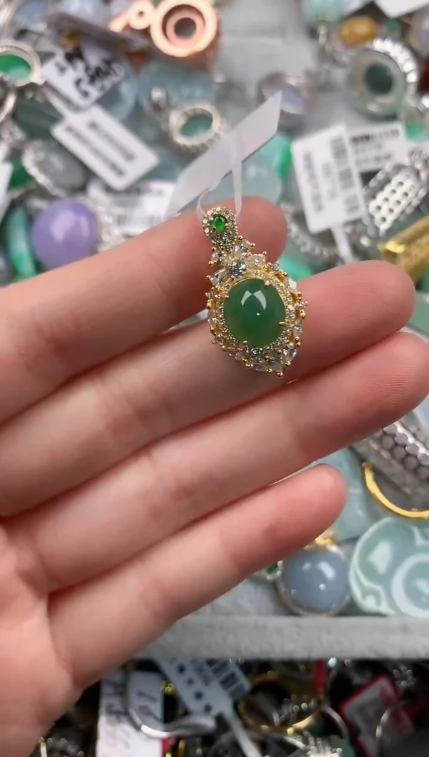 银S925镶嵌戒指翡翠11  10