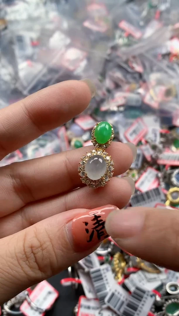 银S925镶嵌戒指翡翠天然A货缅甸翡翠