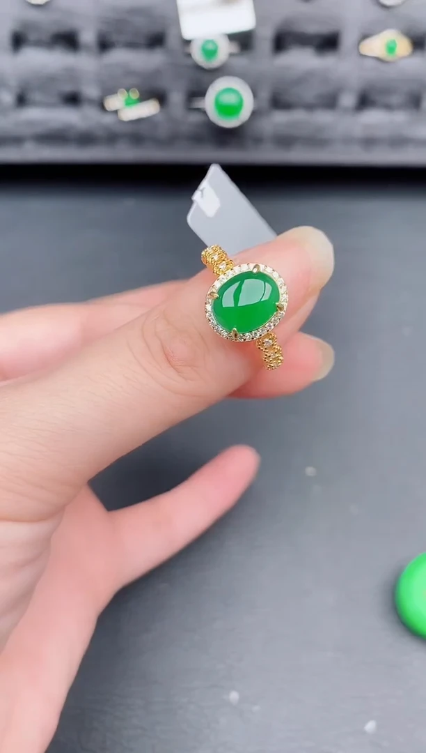 银S925镶嵌戒指翡翠天然a货翡翠162