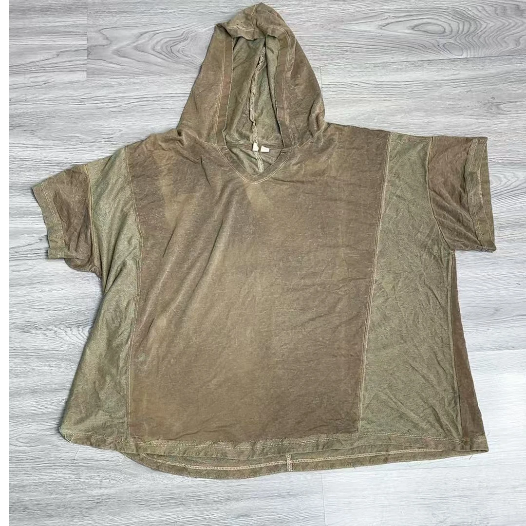 HH297水洗棉休闲宽松连帽卫衣夏季男女同款运动百搭薄款复古拼接