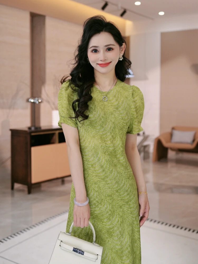 【绿野诗行】45°斜裁油画晕染连衣裙女夏慵懒松弛感度假长裙-Z2513