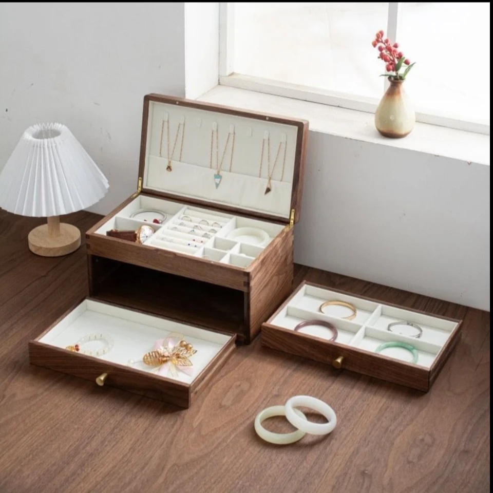 北美黑胡桃高级首饰盒三层高奢首饰盒