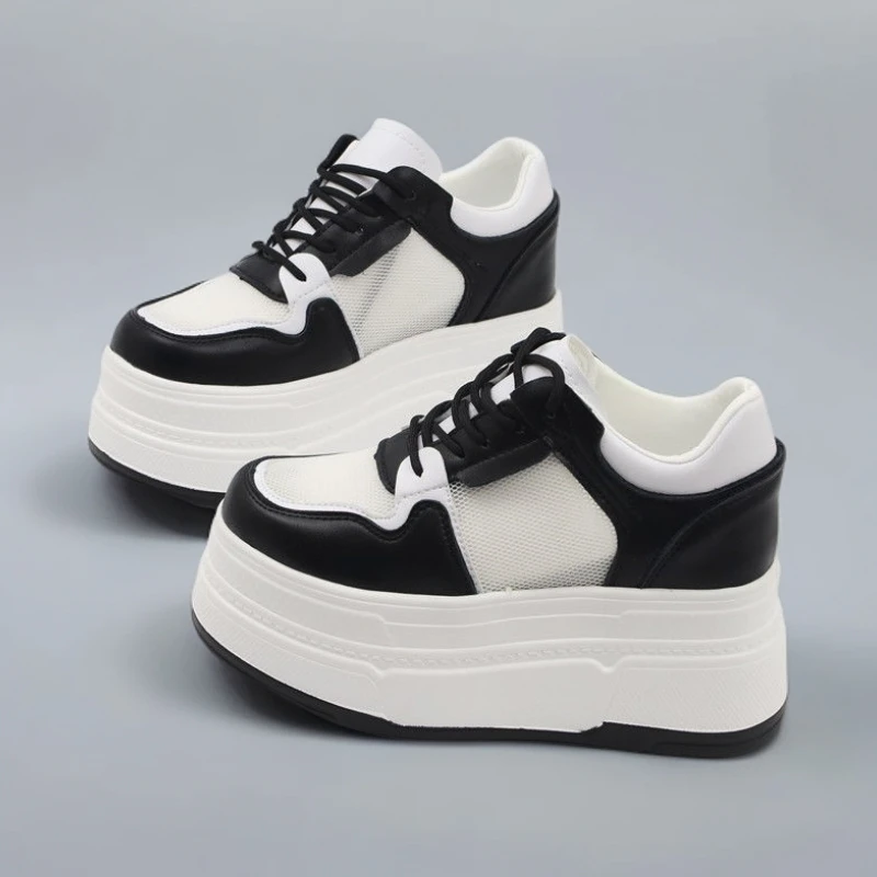 增高10、12厘米夏季新款网面透气高跟小白鞋百搭厚底时尚休闲女鞋