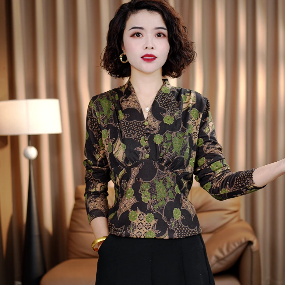 秋冬上新气质优雅精品加绒长袖时尚女士上衣妈妈装打底衫