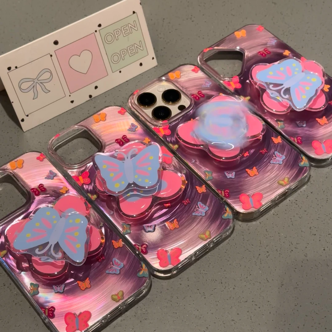 新款多巴胺彩色蝴蝶流光适用苹果16promax手机壳15/14女13/12防摔