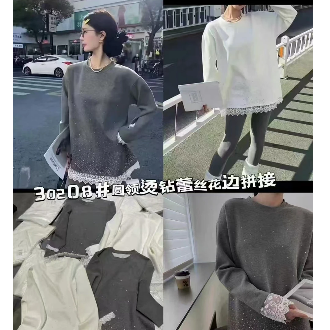 毛衣纯色小香风时尚蕾丝