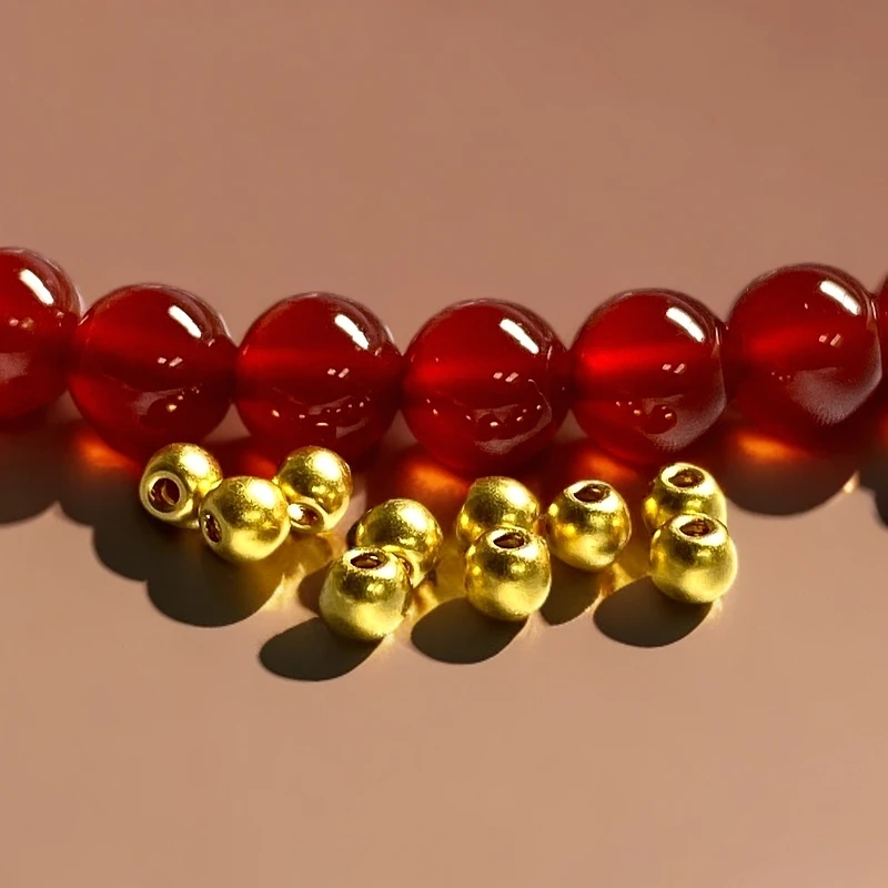 足金999卡3mm古法金珠10颗搭红玛 瑙手串@@A002-10