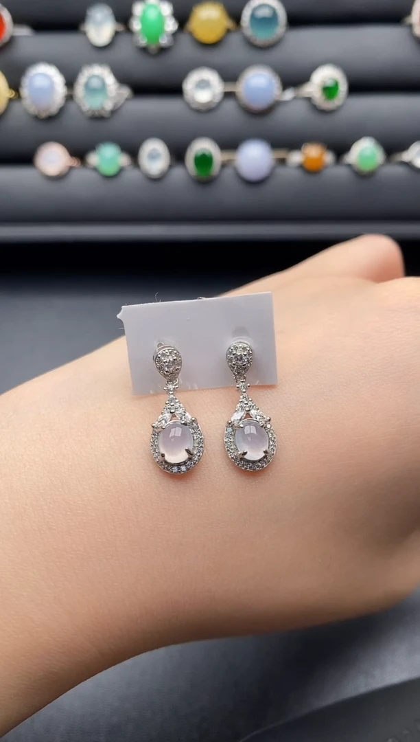 银S925镶嵌翡翠耳饰一物一证一礼盒