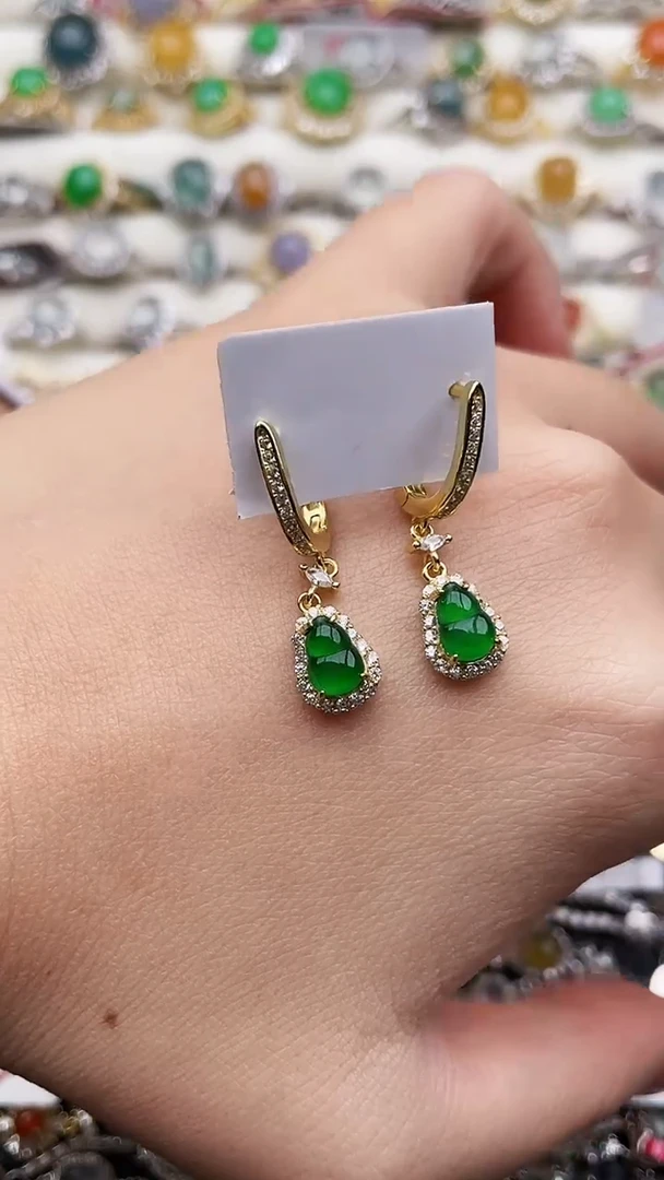 银S925镶嵌翡翠耳饰127