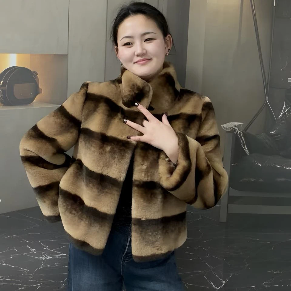 【热卖爆款】晕染渐变仿獭兔毛毛短款冬季外套