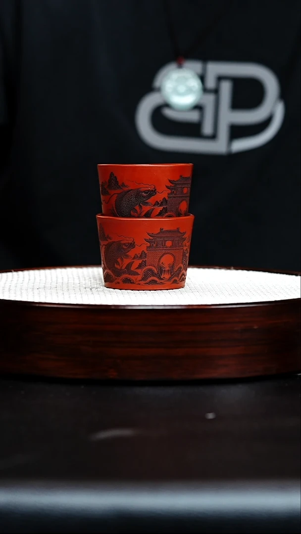茶壶紫砂宜兴紫砂 鱼跃龙门 主人杯（两只）
