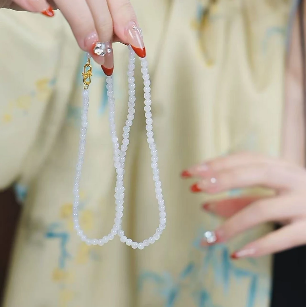 【小池专属】S925和田玉白玉小米珠项链 4mm  BY3377