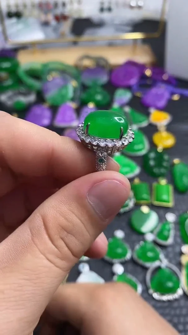 银S925镶嵌戒指翡翠S026