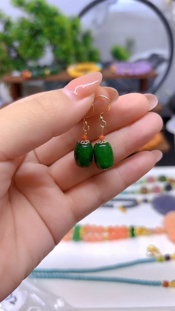 14K金镶嵌翡翠耳饰E772