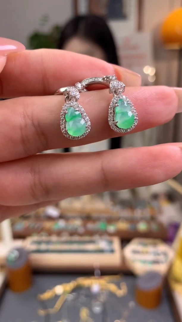 翡翠银S925镶嵌耳饰【挽石珠宝】葫芦