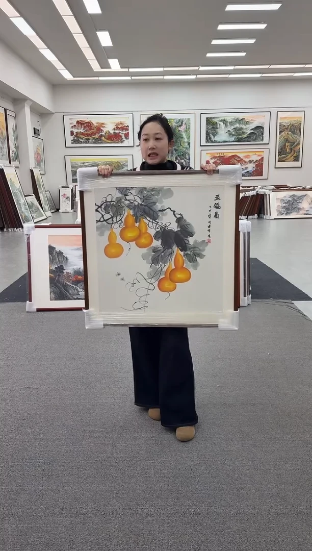 国画手绘 五福图 80*80