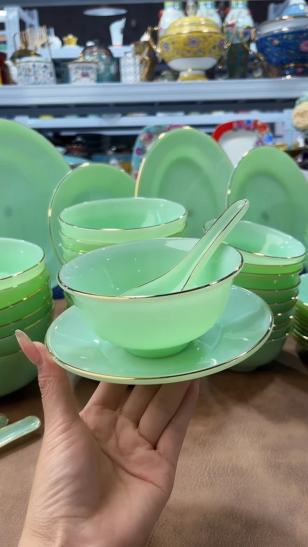 玉瓷碟碗勺3件套6套餐具