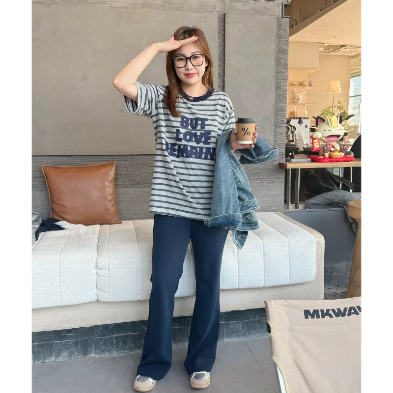 青青·STUDIO〖百搭条纹〗春款显瘦条纹字母短袖T恤QS25031