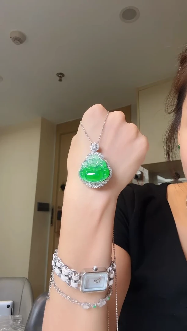 吊坠(不含链)银S925镶嵌翡翠天然翡翠吊坠