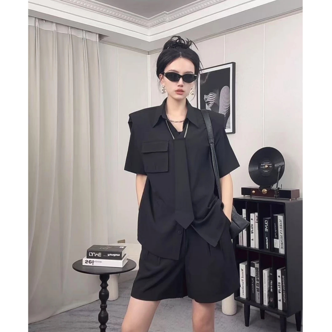 【三件套】【假两件】高档小众设计套装夏装气质女休闲宽松短袖套装