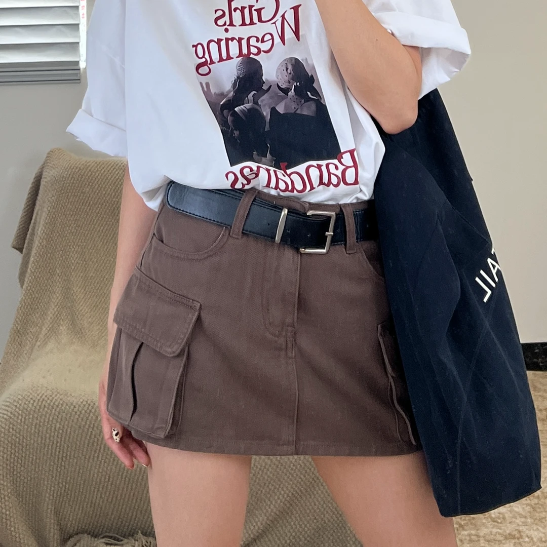 【逸语服饰】2025夏装复古工装半身裙百搭A字短裙半身裙女W5037