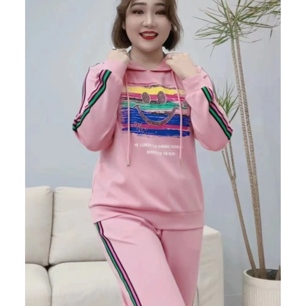 【2025春款】时尚洋气减龄休闲运动套装大码长袖连帽两件套