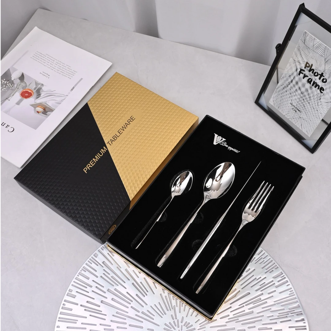 礼盒装刀叉勺高档送礼必备304不锈钢圆勺