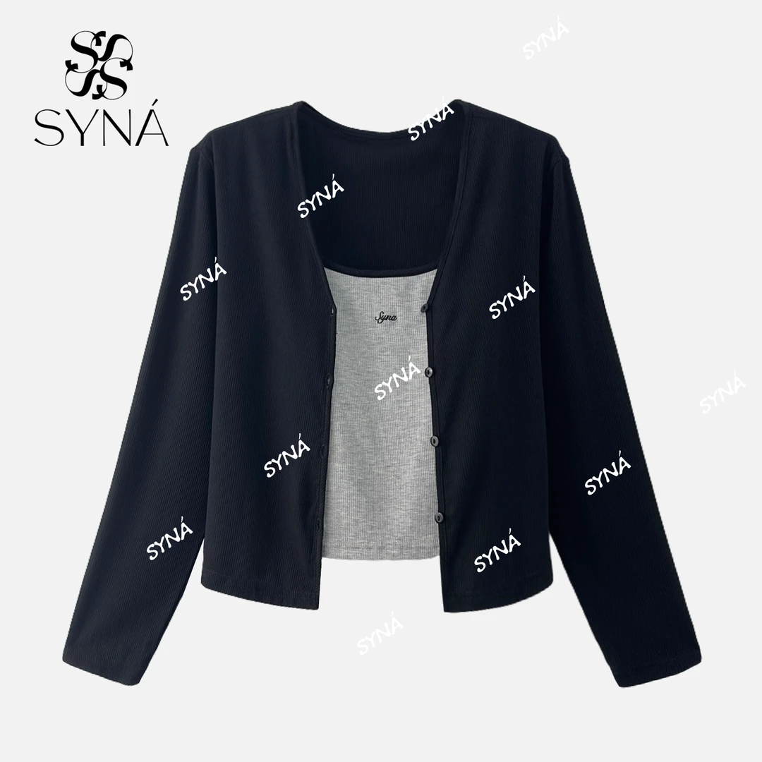 syna希娜 休闲慵懒春秋吊带开衫可外穿家居服三件套