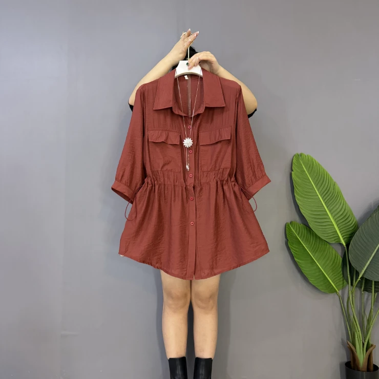 新款大码女装时尚气质百搭腰抽绳遮肉大衫