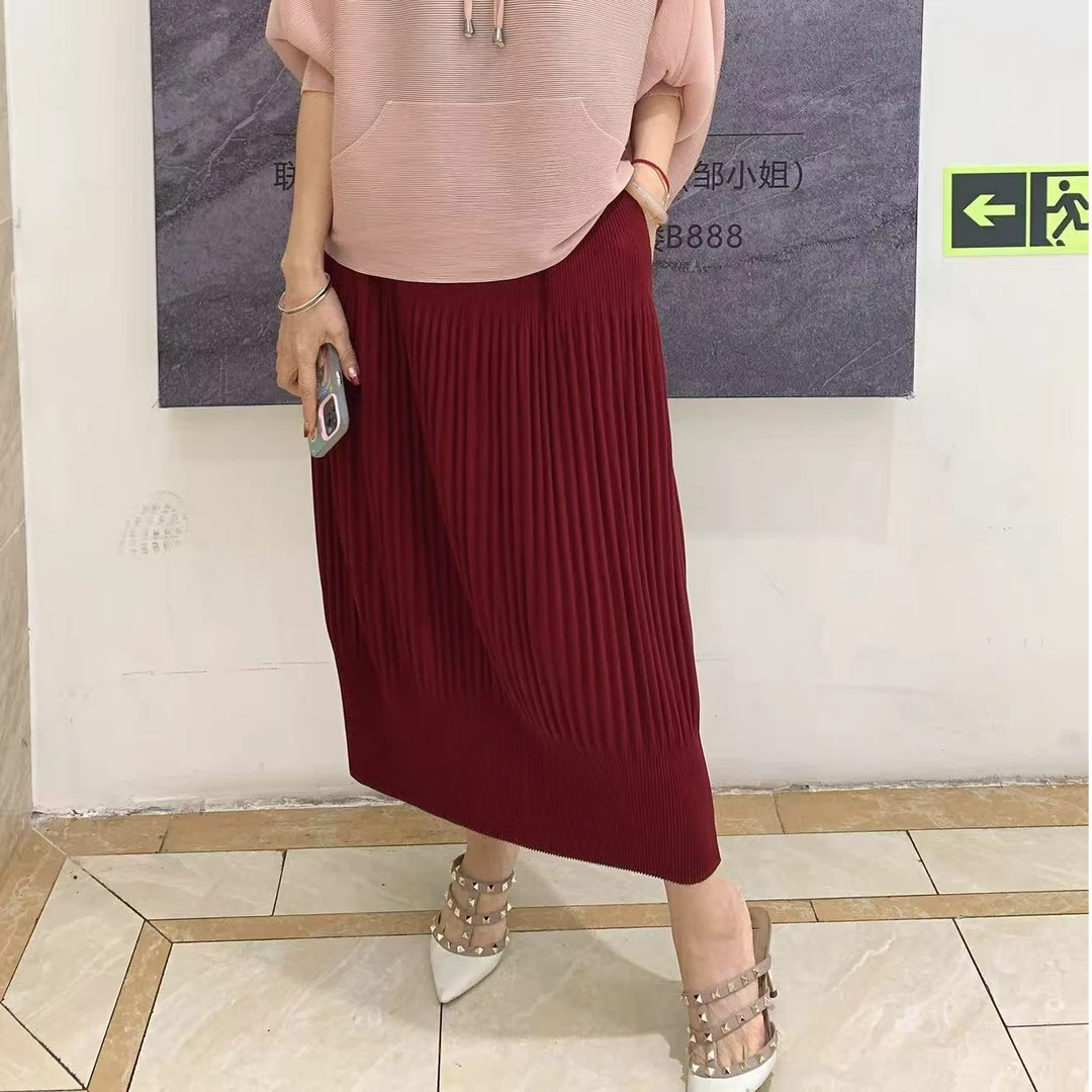 褶皱新款灯笼泡芙褶松紧腰百搭中长款简约粗牙签秋冬半身裙百褶