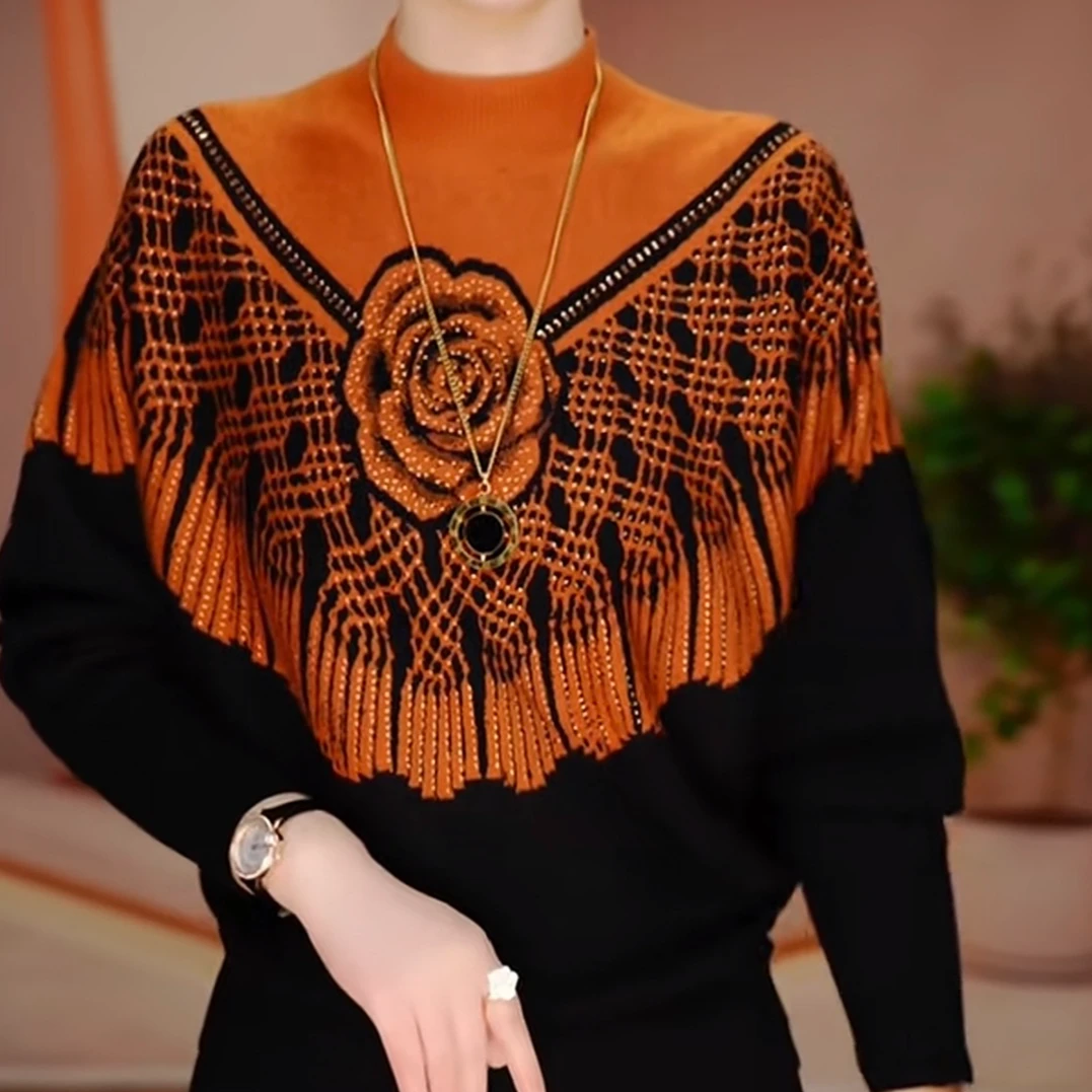 中老年妈妈冬季时尚休闲新款针织打底衫韩版减龄百搭高档显瘦毛衣