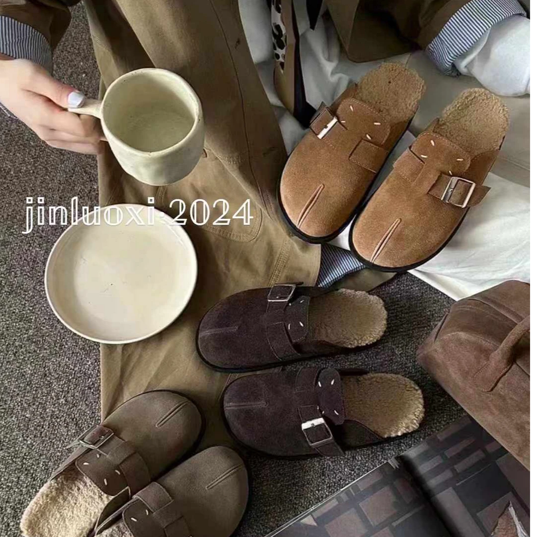 厚底加绒勃肯鞋女2024冬季新款加绒加厚保暖半托JRX 8012