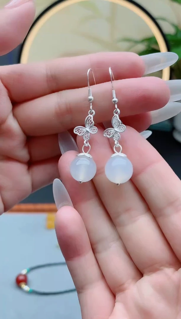 玛瑙/玉髓耳饰银S925镶嵌998