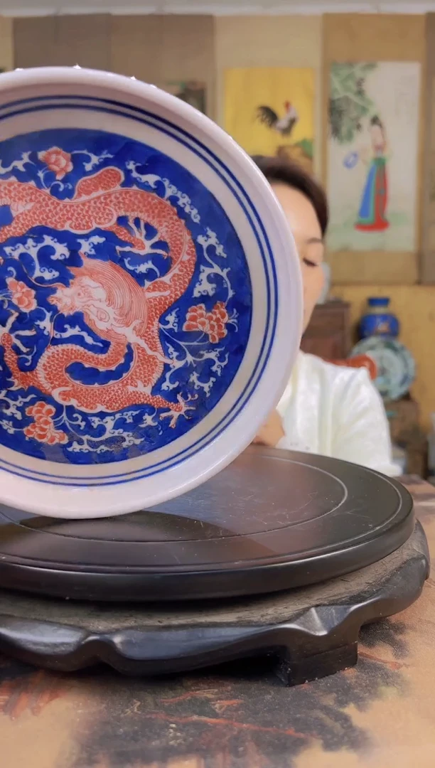 摆件瓷景德镇高端青花釉里红龙纹壶承