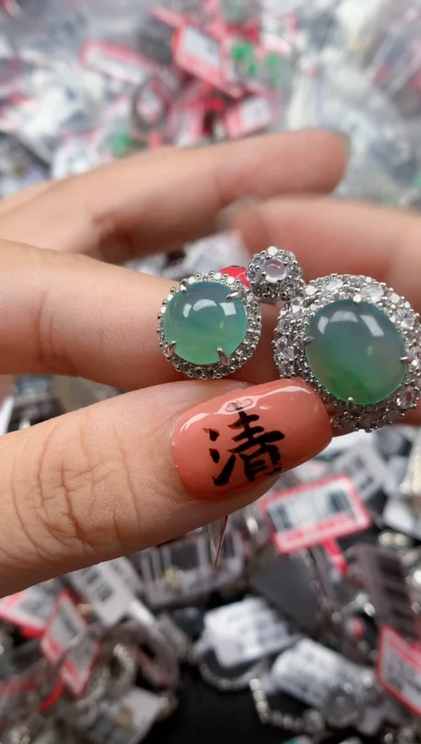 银S925镶嵌戒指翡翠天然A货缅甸翡翠