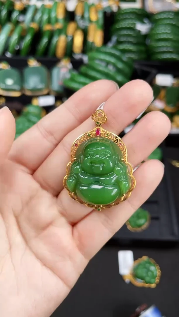 【闪购商品】和田玉吊坠18K金镶嵌30MM 多样性发一