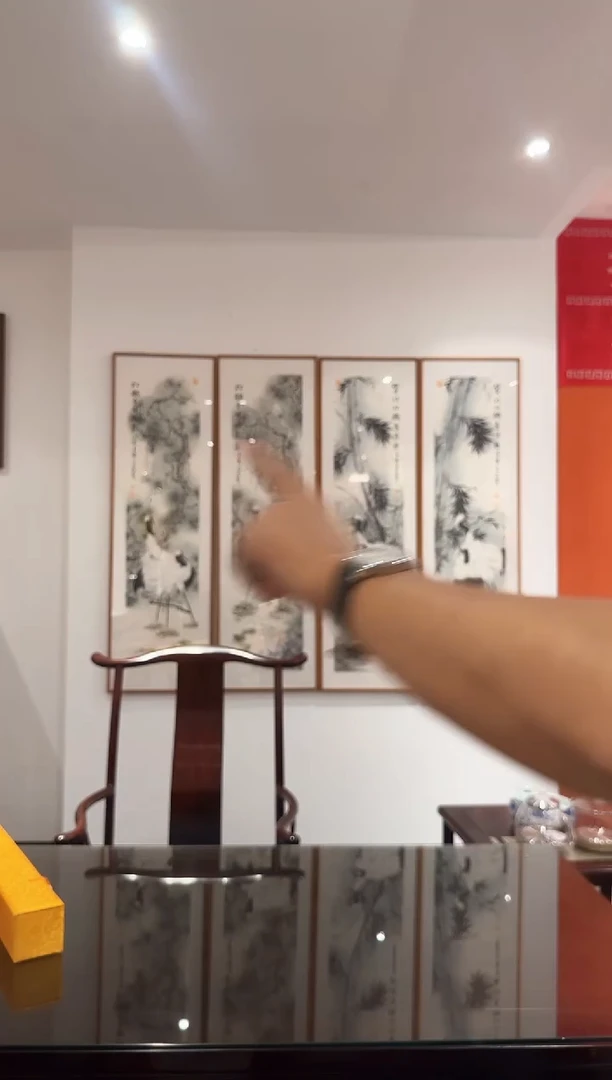 国画易志平 带锦盒 松鹤四条屏 不带框发货