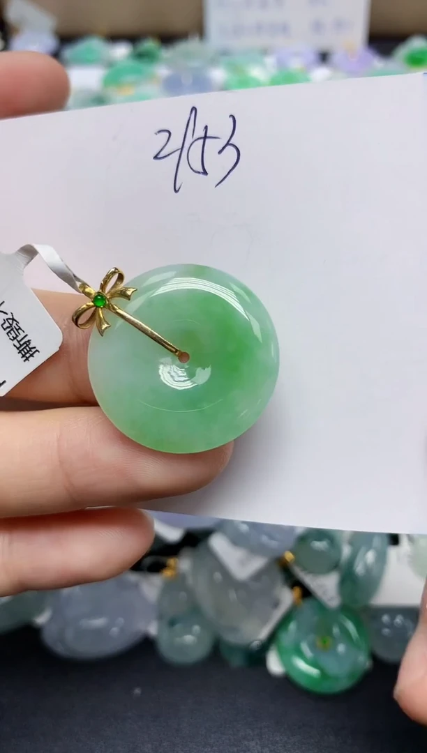 翡翠18K金镶嵌颈饰天然缅甸翡翠A货翡翠百元以上9元证书费自理