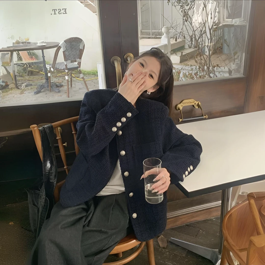 时尚宽松秋冬网红气质百搭短外套蓝色小香风外套女款爆款2025新款